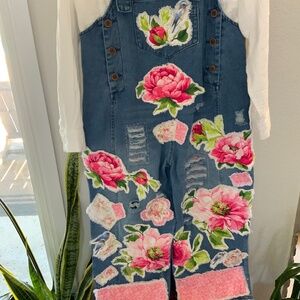 Appliquéd distressed blue denim romper/jump suit size S